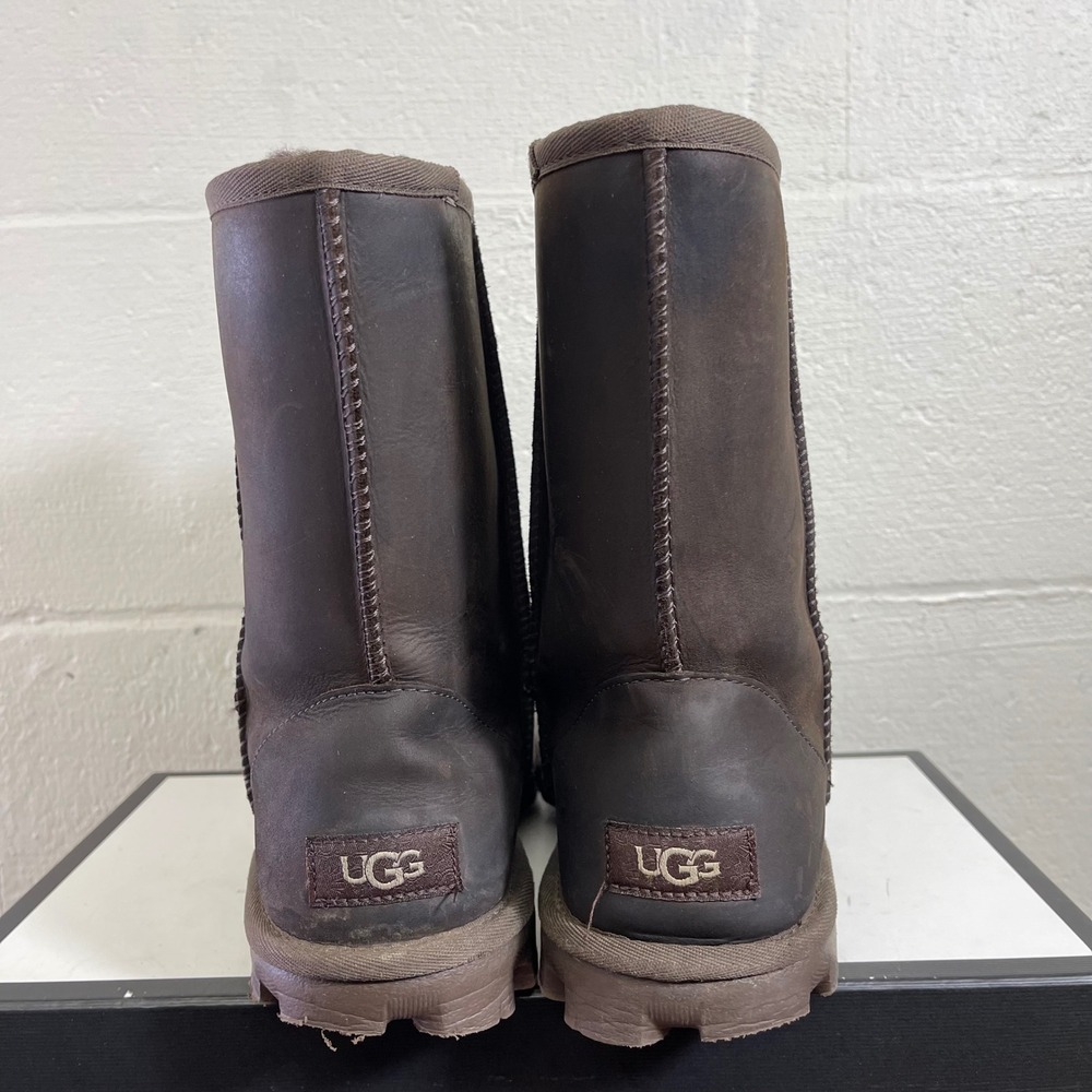 Ugg Essential Short Boots 1111513 Brown Leather Winter Boots Pull On Women's 8 - Picture 6 of 11